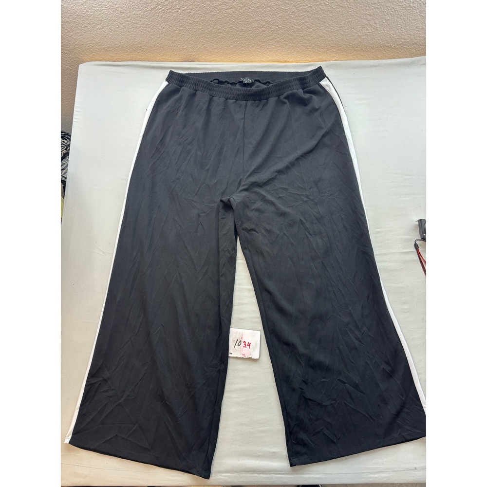 Eloquii Womens Plus 22/24 Black White Stripe Wide Leg Track Pants Athleisure